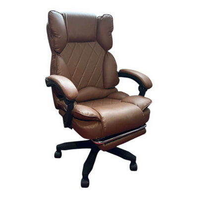Brown Pu Leather Office Chair With Diamond Stitching - image 1