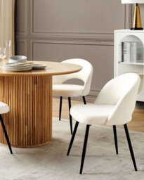 Beliani Set Of 2 Dining Chairs Onaga Boucle White