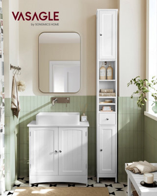 LEDREM Tall Bathroom Cabinet, Slim Bathroom Storage Cabinet, Freestanding Narrow Storage Unit With Adjustable Shelves, Drawer