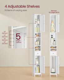 LEDREM Tall Bathroom Cabinet, Slim Bathroom Storage Cabinet, Freestanding Narrow Storage Unit With Adjustable Shelves, Drawer - thumbnail 4