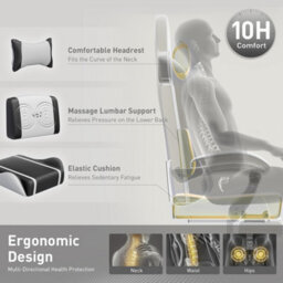 Massage Gaming Chair With Footrest, Headrest & Lumbar Support, Height Adjustable For Home, White Black - thumbnail 4