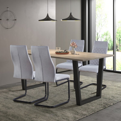 Hallowood Furniture Dudley 180Cm Dining Table Set With 4 Grey Fabric High Back Chairs - image 1