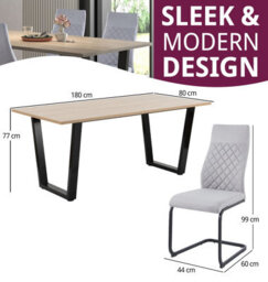 Hallowood Furniture Dudley 180Cm Dining Table Set With 4 Grey Fabric High Back Chairs - thumbnail 3