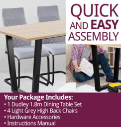 Hallowood Furniture Dudley 180Cm Dining Table Set With 4 Grey Fabric High Back Chairs - thumbnail 7