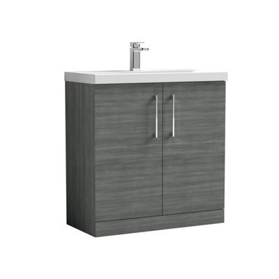 Balterley Contemporary Bathroom Floor Standing 2-Door Vanity & Thin-Edge Basin, Anthracite, 800mm - image 1