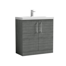 Balterley  Contemporary Bathroom Floor Standing 2-Door Vanity & Thin-Edge Basin, Anthracite, 800mm - thumbnail 1