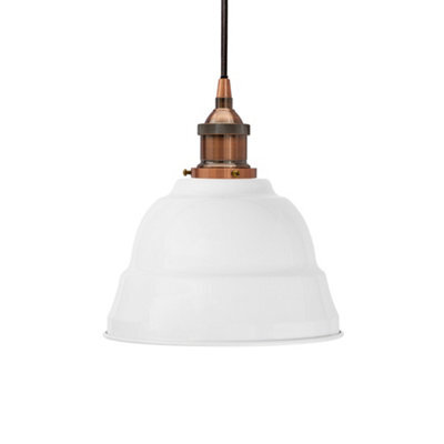 White Lincoln Painted Dome Pendant Light With Antique Copper Lamp Holder And Black Round Cable - Se Home - image 1