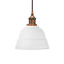 White Lincoln Painted Dome Pendant Light With Antique Copper Lamp Holder And Black Round Cable - Se Home - thumbnail 1