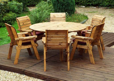 Charles Taylor Trading Six Seater Circular Table Set With Cushions - W280 X D280 X H98 - Fully Assembled - Burgundy - image 1