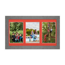 AK Frames 40X20Cm Marble Grey Modern Multi Photo Frame With Poppy Red Mount - Holds 3 Apertures (3X) 6X4 Photos