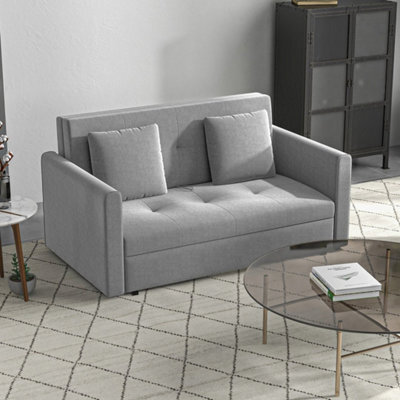 Light Grey Convertible 2 Seater Sofa Bed With Hidden Storage, 2 Cushions - image 1