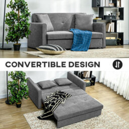 Light Grey Convertible 2 Seater Sofa Bed With Hidden Storage, 2 Cushions - thumbnail 3