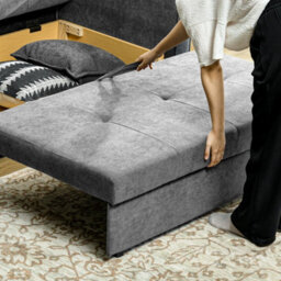 Light Grey Convertible 2 Seater Sofa Bed With Hidden Storage, 2 Cushions - thumbnail 6