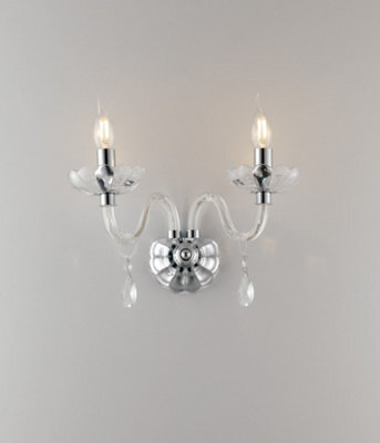 Luminosa Lighting Luminosa Riflesso Twin 2 Light Candle Wall Light Chrome, Crystal 40X35X18Cm