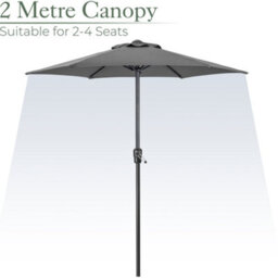 Christow 2M Parasol Sun Shade Umbrella Steel With Crank - Grey - thumbnail 3