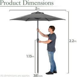 Christow 2M Parasol Sun Shade Umbrella Steel With Crank - Grey - thumbnail 7
