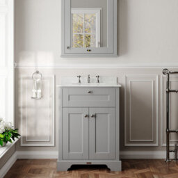 Hudson Reed Floor Standing Two Door Traditional Vanity Unit With 3 Tap Hole White Marble Top & Basin In Storm Grey, 620 X 470mm - thumbnail 2