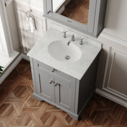 Hudson Reed Floor Standing Two Door Traditional Vanity Unit With 3 Tap Hole White Marble Top & Basin In Storm Grey, 620 X 470mm - thumbnail 3