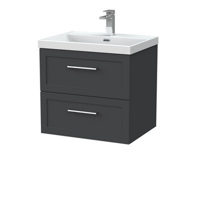 Balterley Stonnall Traditional Wall Hung 2 Drawers Vanity Unit With Thin-Edge Ceramic Basin, 600mm, Dark Grey - image 1