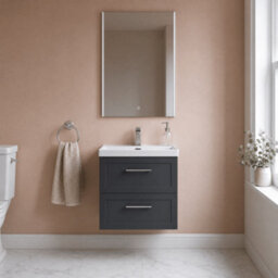 Balterley Stonnall Traditional Wall Hung 2 Drawers Vanity Unit With Thin-Edge Ceramic Basin, 600mm, Dark Grey - thumbnail 2