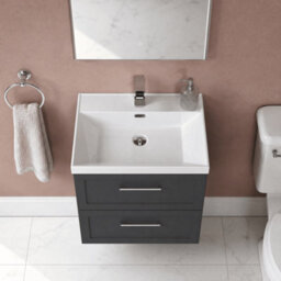 Balterley Stonnall Traditional Wall Hung 2 Drawers Vanity Unit With Thin-Edge Ceramic Basin, 600mm, Dark Grey - thumbnail 3