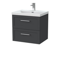 Balterley Stonnall Traditional Wall Hung 2 Drawers Vanity Unit With Thin-Edge Ceramic Basin, 600mm, Dark Grey - thumbnail 1