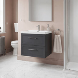 Balterley Stonnall Traditional Wall Hung 2 Drawers Vanity Unit With Thin-Edge Ceramic Basin, 600mm, Dark Grey - thumbnail 4