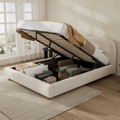Matteo Double Ottoman Storage Bed Frame, Arched Headboard In Warm White Boucle - image 1