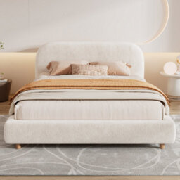 Matteo Double Ottoman Storage Bed Frame, Arched Headboard In Warm White Boucle - thumbnail 2