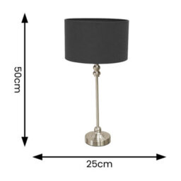 Valuelights Maggie Brushed Chrome Candlestick Table Lamp With Black Fabric Drum Shade And Led Bulb - thumbnail 4