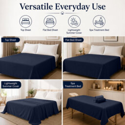 Moonlight Bedding 100% Cotton Hotel Quality Flat Bed Sheet, Top Sheet For Guest House, Spa & Airbnb (Navy, Single, 175X275 Cm) - thumbnail 5