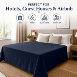 Moonlight Bedding 100% Cotton Hotel Quality Flat Bed Sheet, Top Sheet For Guest House, Spa & Airbnb (Navy, Single, 175X275 Cm) - thumbnail 2