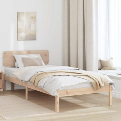 Walplus Bed Frame With Headboard Natural 90 X 200 Cm Solid Pine Wood - image 1
