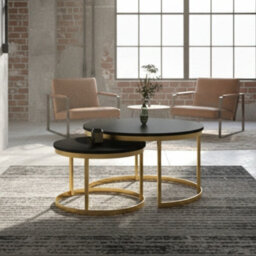 Okin 2 Piece Coffee Table Set Modern Metal Base With Durable Laminated Pvc Tops Large Small Duo Legs Gold Tabletop Black - thumbnail 3