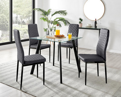 Furniturebox Uk Seattle Glass And Black Leg Square Dining Table & 4 Grey Velvet Milan Black Leg Chairs - image 1