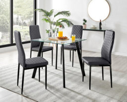 Furniturebox Uk Seattle Glass And Black Leg Square Dining Table & 4 Grey Velvet Milan Black Leg Chairs - thumbnail 1