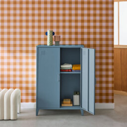 Sweeek - Metal Sideboard Cabinet With 2 Storage Compartments Industrial-Style Grey Blue 75X33X110 Cm - Soho - thumbnail 7