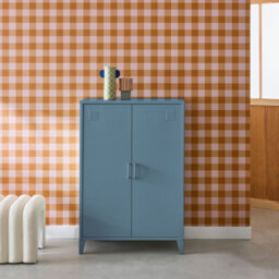 Sweeek - Metal Sideboard Cabinet With 2 Storage Compartments Industrial-Style Grey Blue 75X33X110 Cm - Soho