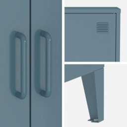 Sweeek - Metal Sideboard Cabinet With 2 Storage Compartments Industrial-Style Grey Blue 75X33X110 Cm - Soho - thumbnail 4