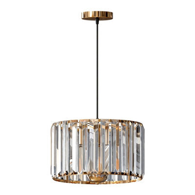 Ledsone Modern Crystal Glass Shade Mini Chandelier Pendant Light, Drum Shape E27 Ceiling Hanging Light Gold With Bulb,20Cm - image 1