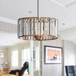 Ledsone Modern Crystal Glass Shade Mini Chandelier Pendant Light, Drum Shape E27 Ceiling Hanging Light Gold With Bulb,20Cm - thumbnail 8