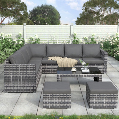 HomeTouch Rattan Garden Furniture Corner Sofa Set, 8 Seater Outdoor Patio Corner Sofa With Coffee Table - image 1