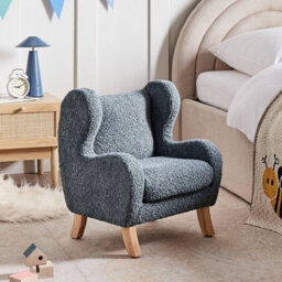 Wyld And Coco Littlelux Bouclé Armchair For Children Dark Blue - Compact Kids Chair With Armrests - thumbnail 2