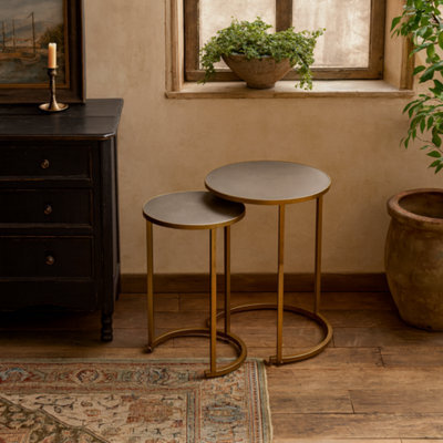 Wyld Haus Florence Nesting Tables - Bronze Shagreen Tops And Brushed Gold Hairpin Legs - image 1