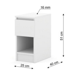 Arte Maja 25Cm Bedside Table - White Matt, Slim Nightstand With One Drawer - thumbnail 5