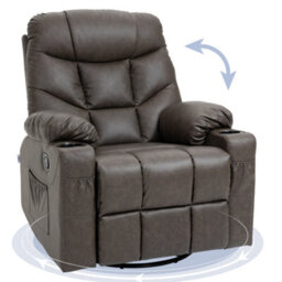 Homcom Manual Recliner Chair With Footrest, Cup Holder, Swivel Base, Brown - thumbnail 2