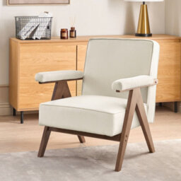 Wyld And Coco Luxehaven Armchair Light Beige - Retro Minimalist Design With Pillow-Top Armrests - thumbnail 2