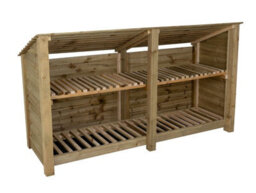 Arbor Garden Solutions Wooden Log Store (Roof Sloping Back) With Kindling Shelf W-227Cm, H-126Cm, D-88Cm - Natural (Light Green) Finish - thumbnail 1