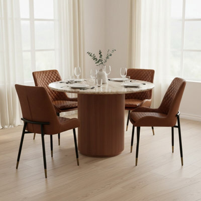 Ajmer Round Marble Real Stone Dining Table 4 To 6 Seater 100Cm - image 1