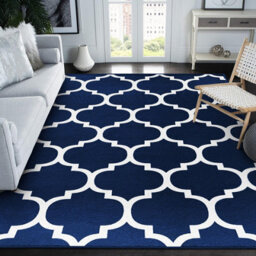 Ameha Printed Rugs Ava Navy Bedroom Carpet Hallway Non Slip Geometric Moroccan Trellis Pattern Rug 120 X 170 Cm - thumbnail 2